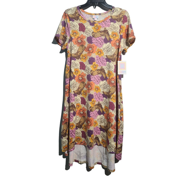 Lularoe Dresses & Skirts - Lularoe Carly Dress Country Cowboy Boots Floral Flowers Print NWT Small